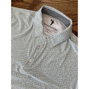 AndersonOrd Men's Medium The K Polo Niagra Mist/Glass Green/White Shirt NWT